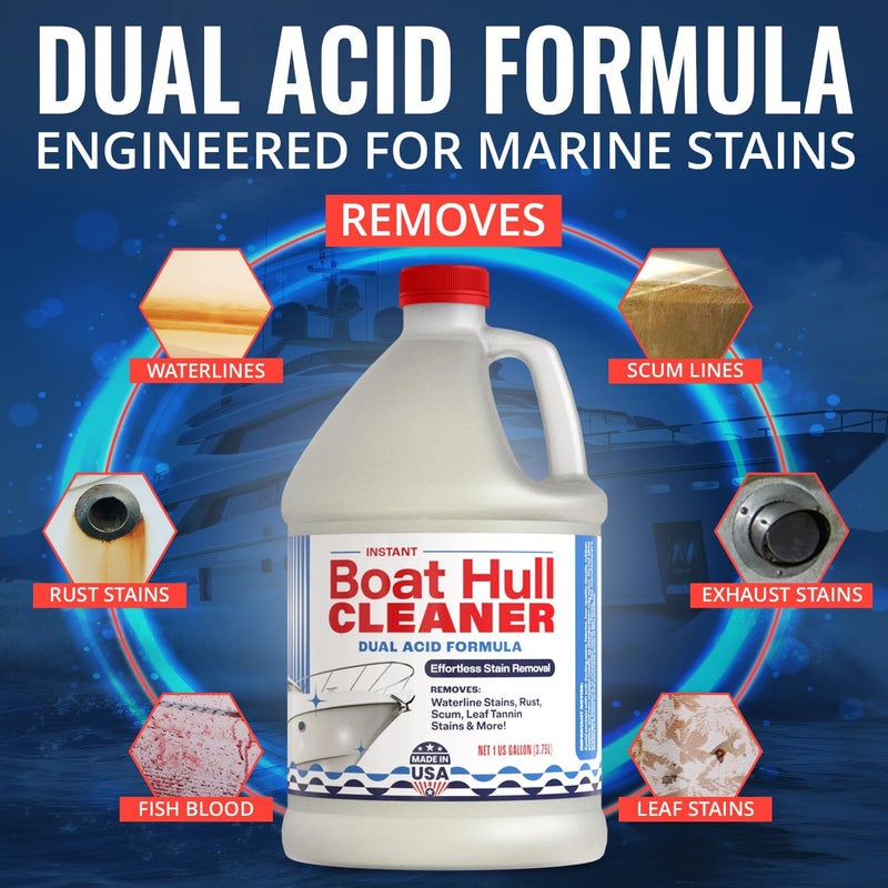 Escentile [1 Galllon] Instant Boat Hull Cleaner - Made in USA - Powerful Dual Acid Formula Easily Removes Scum Lines, Rust Stains, Hard Waterlines, & More from Fiberglass, Gelcoat & Painted Boat Surfaces - Image 3